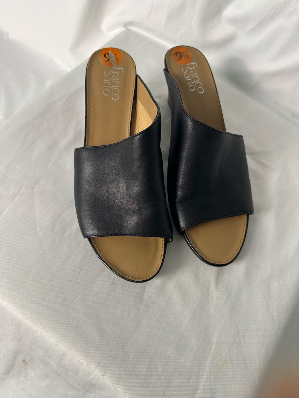 Franco Sarto Black Leather Platform Slide Sandals Womens US 9.5M